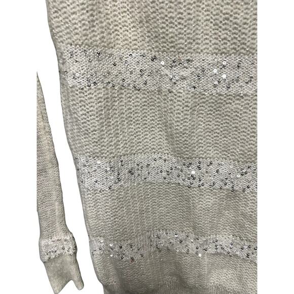 MODA INTERNATIONAL cream Sequin wool mohair blend thin lightweight sweater sz M - Picture 3 of 6